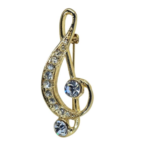 Unknown Jewelry - Vintage Bedazzled Gold G-Clef Music Brooch/Pin